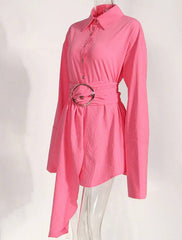 April Oversized Belted Collared Mini Shirt Dress
