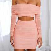 Emmy Off Shoulder Crop Top & Ruched Skirt Set