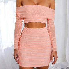 Emmy Off Shoulder Crop Top & Ruched Skirt Set