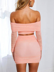 Emmy Off Shoulder Crop Top & Ruched Skirt Set