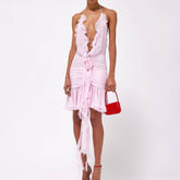 Philippa Ruffled Deep V Neck Halter Mini Dress