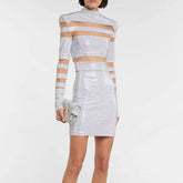 Catherine Mesh-paneled Embellished Top, Skirt Set