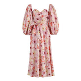 Edith Floral Puff Sleeve Square Collar Backless Maxi Dress
