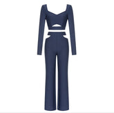 Frida Square Collar Long Sleeve Zipper Bandage Jumpsuit