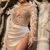 Janiyah Satin Beaded High Slit Maxi Dress