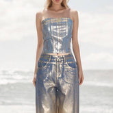 Kathryne Strapless Metallic Finish Top