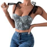 Josephine Ribbon Lace Up Floral Corset Top