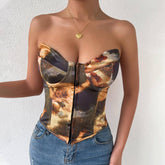 Leona Strapless Print Lace-Up Corset Top