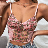 Bessy Floral Embroidery Lace See Through Cami Top