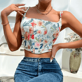 Cora Spaghetti Strap Floral Crop Corset Top