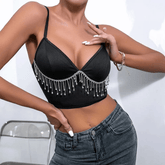 Patsy Spaghetti Strap Rhinestone Fringe Crop Bustier Top