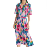 Sadie Turn Down Collared Top & Floral Pleated Skirt Set