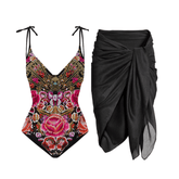 Amelia Floral Swimsuit With Black Beach Skirt