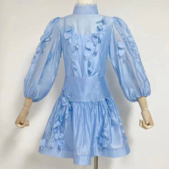 Shanese Petal Linen-Silk Blouse Mini Dress