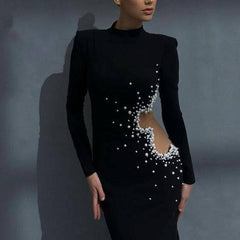 Brigatta Embellished Pearl Insert Mesh Shirt Dress