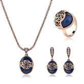 Michelle Vintage Blue Stone Ring Retro Earrings & Necklace Set