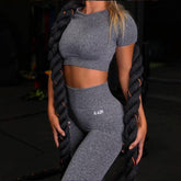 Neveah Solid Crop Top & High Waist Seamless Leggings Sports Set