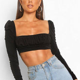 Aniyah Square Neck Solid Crop Top