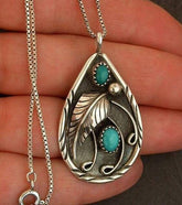 Ryanne Inlaid Turquoise Vintage Dyed Feather Pendant