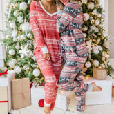 Tilly Allover Reindeer Print V Neck Top & Pants Set