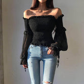 Lola Off Shoulder Solid Shirred Blouse