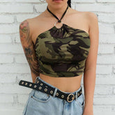 Nia Halter Neck Camo Crop Top