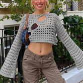 Gabriela Hollow Out Knitted Cover Up Crop Top