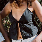 Gabriella Solid Spaghetti Strap Eyelet Tank Top