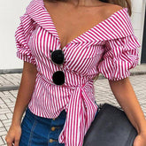 Judith Striped Wide V Neck Blouse