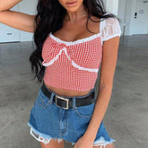 Keira Plaid Ruffle Trim Crop Top