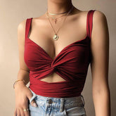 Serena Solid Twist Front Hollow Out Tank Top