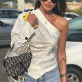 Serena Solid One Shoulder Sleeve Blouse