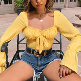 Justice Solid Flounce Sleeve Crop Top