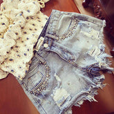 Brielle Studded Denim Mini Shorts