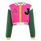 Patchwork contrast long sleeve button embroidery coat top