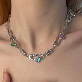 Multicolor stone irregular choker necklace