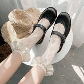 Lace ruffle satin solid long socks