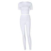 Short sleeve crewneck solid pant set