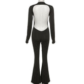 Crewneck lone sleeve open back flared jumpsuit
