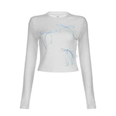 Bowknot contrast long sleeve crewneck top