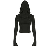 Cowl neck solid long flared sleeve hoodie 2-way top