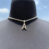 Initials pendant rhinestone chocker
