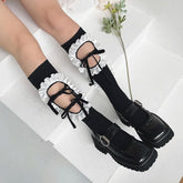 Hollow out bowknot ruffle irregular knee high socks