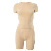 Short sleeve crewneck solid ribbed pant set