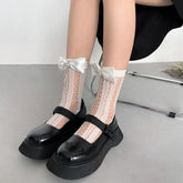 Sheer lace solid bowknot beaded long socks