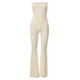 Solid lace up back ribbed sleeveless jumpsuit