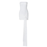 Backless ruched mesh self tie solid tube mini dress