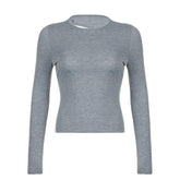 Solid long sleeve backless crewneck top