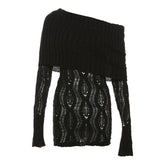 Crochet off shoulder long sleeve hollow out mini dress