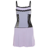 Lace ruffle patchwork ribbedribbed cami mini dress